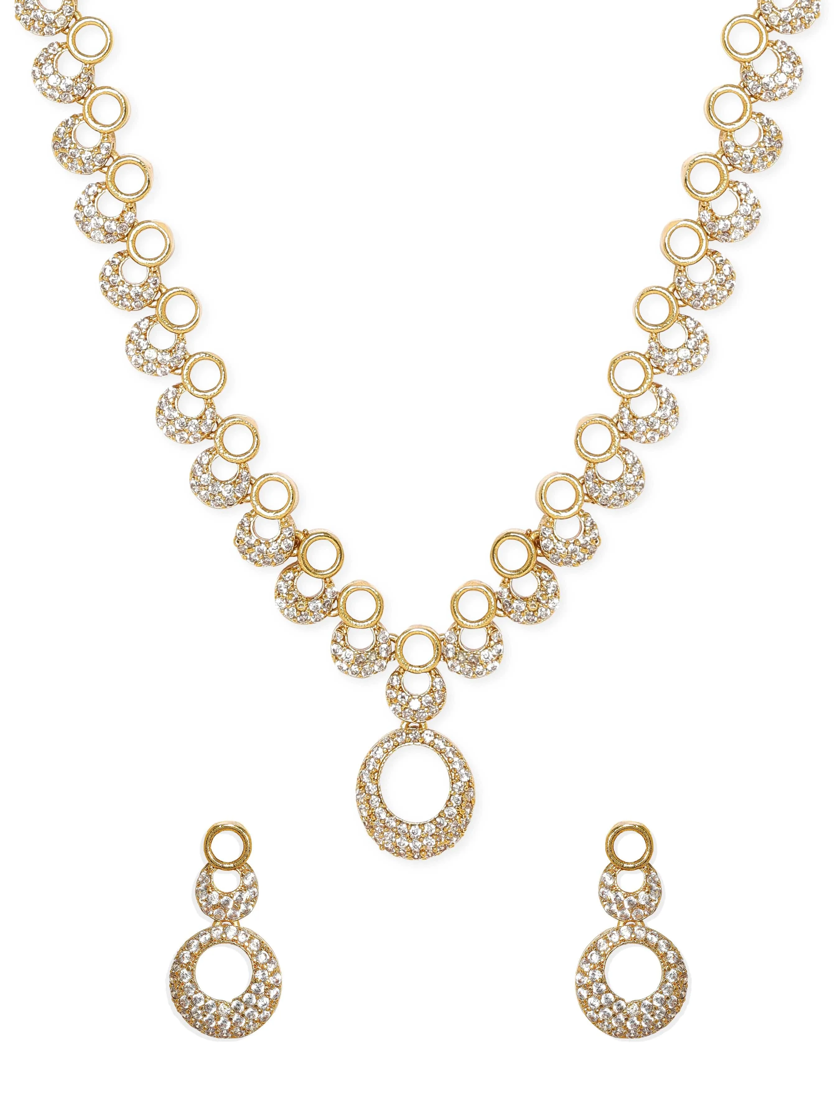 Elegant Rubans Golden Glamour AD Necklace Set - Exquisite Design with Sparkling Details for Any Occasion