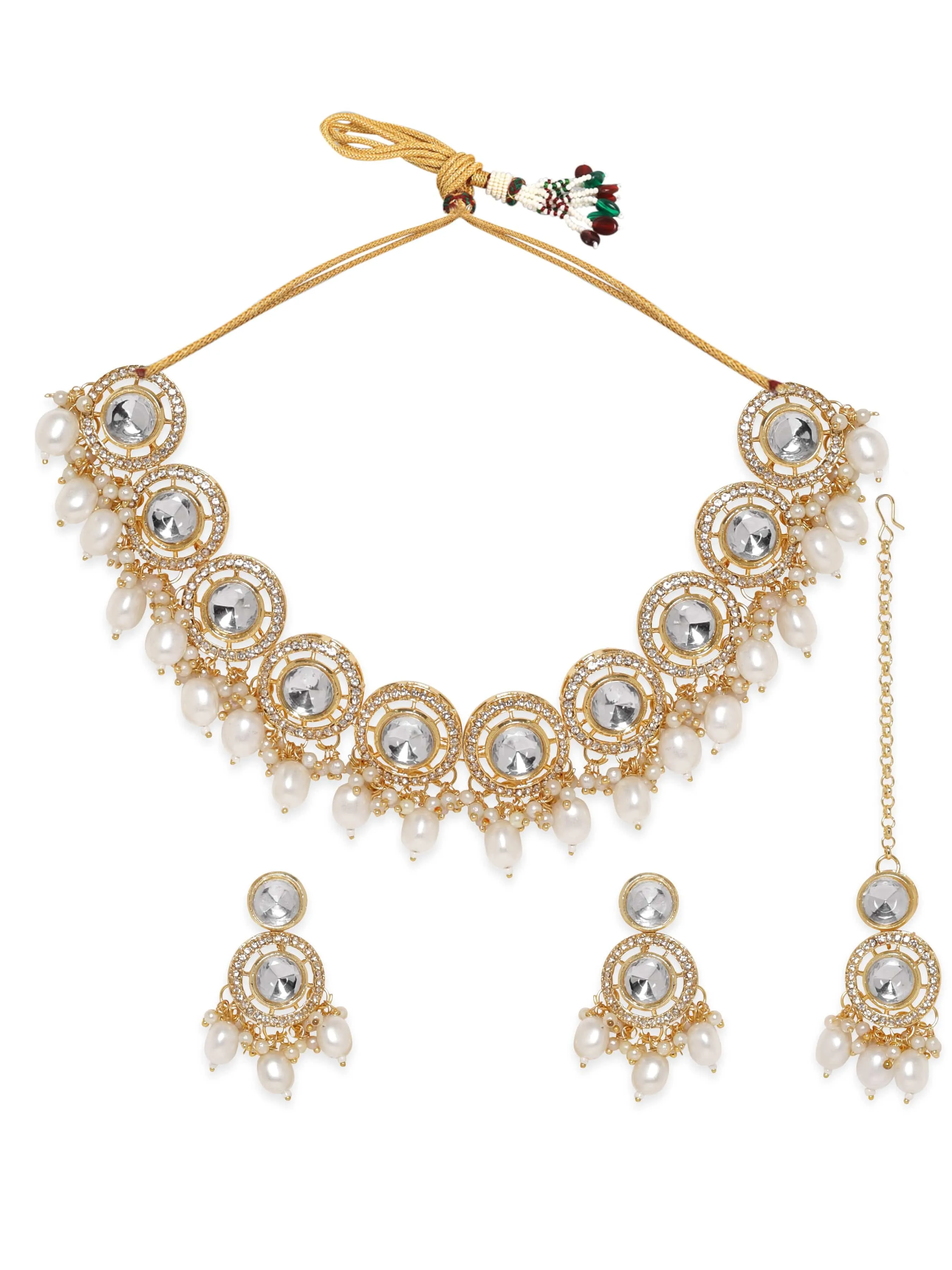 Rubans Kundan Studded pearl beaded and Gold plated jewelry set