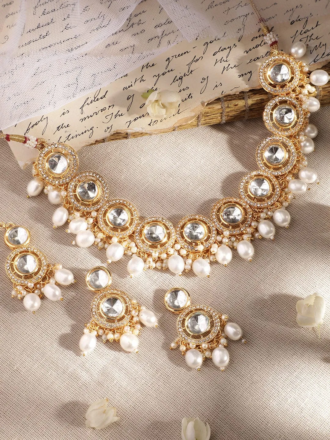 Rubans Kundan Studded pearl beaded and Gold plated jewelry set