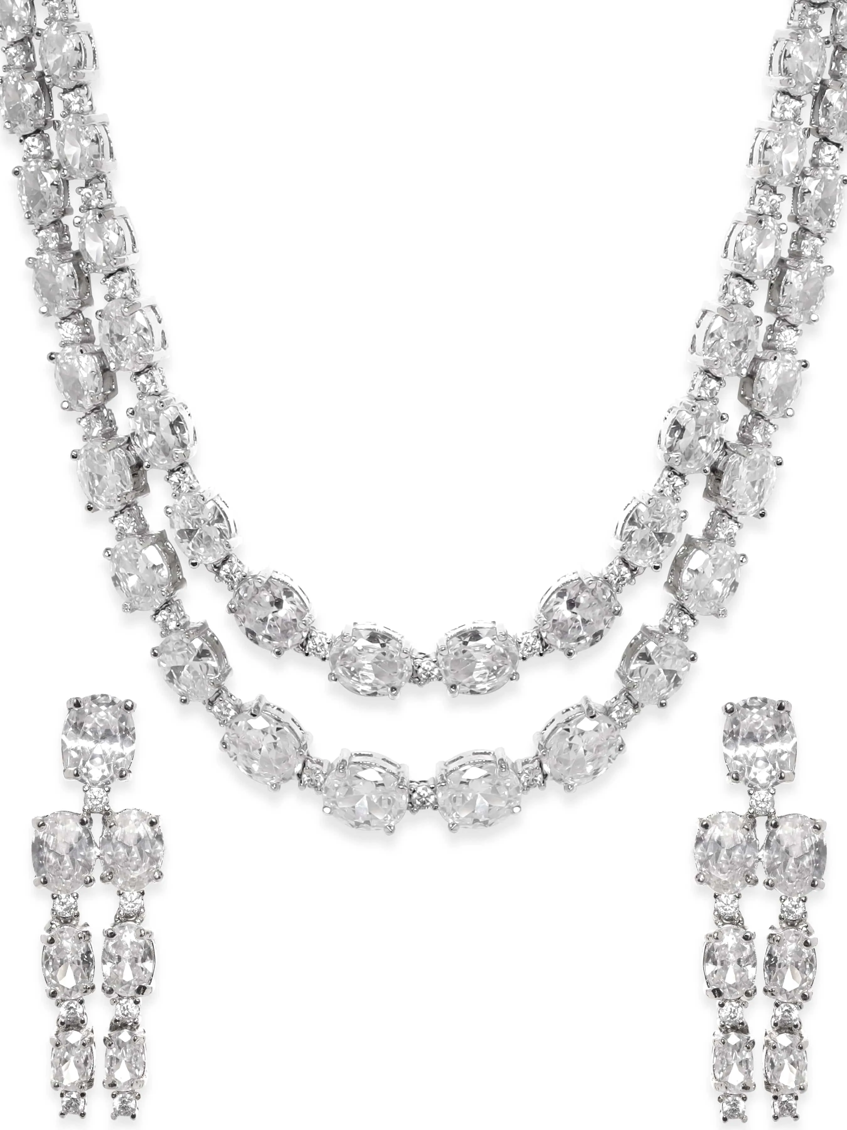 Rubans Layered Necklace Set With Studded American Diamonds