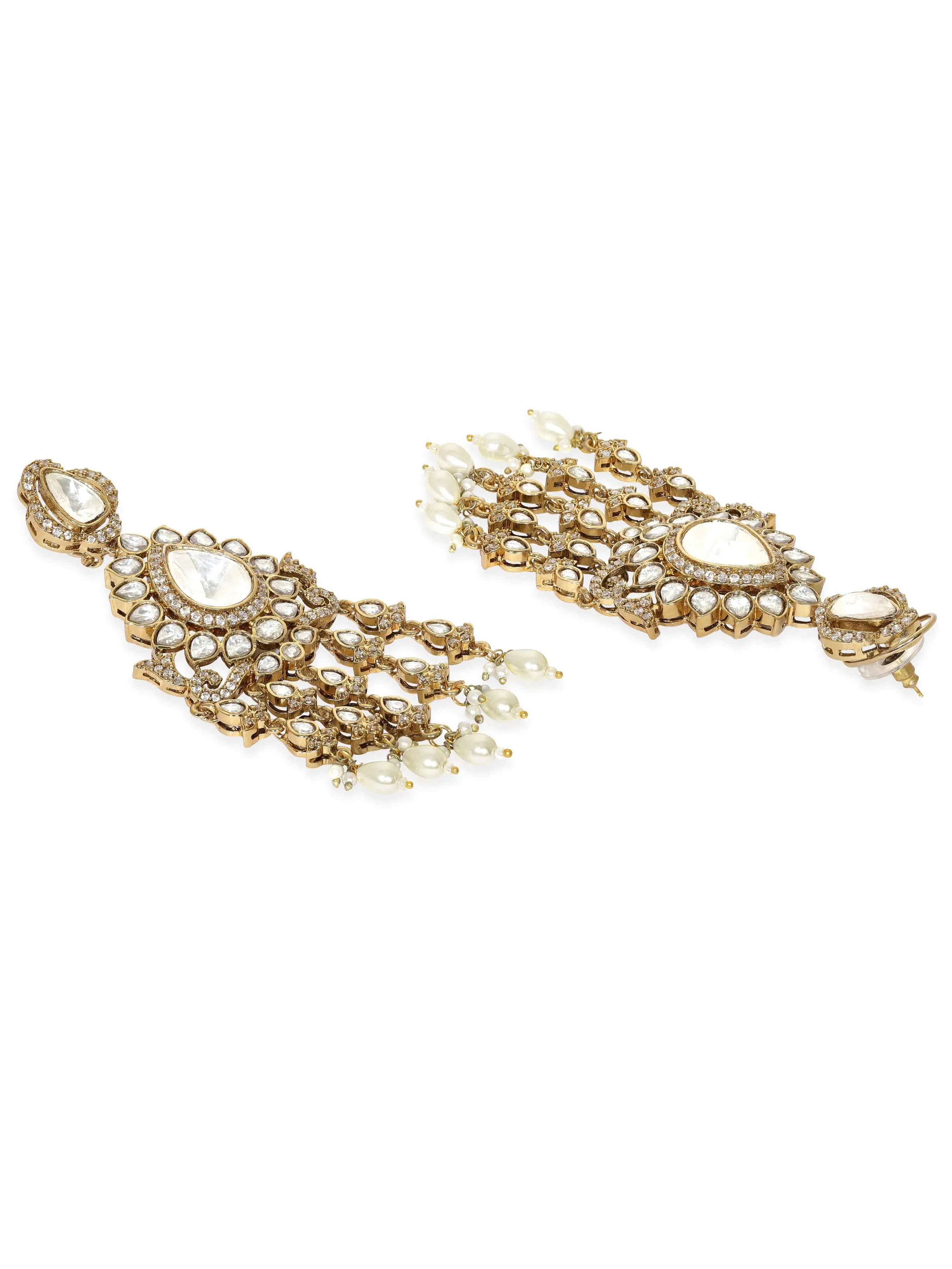 Rubans Radiant Reign: Gold Plated Kundan Drop Earrings