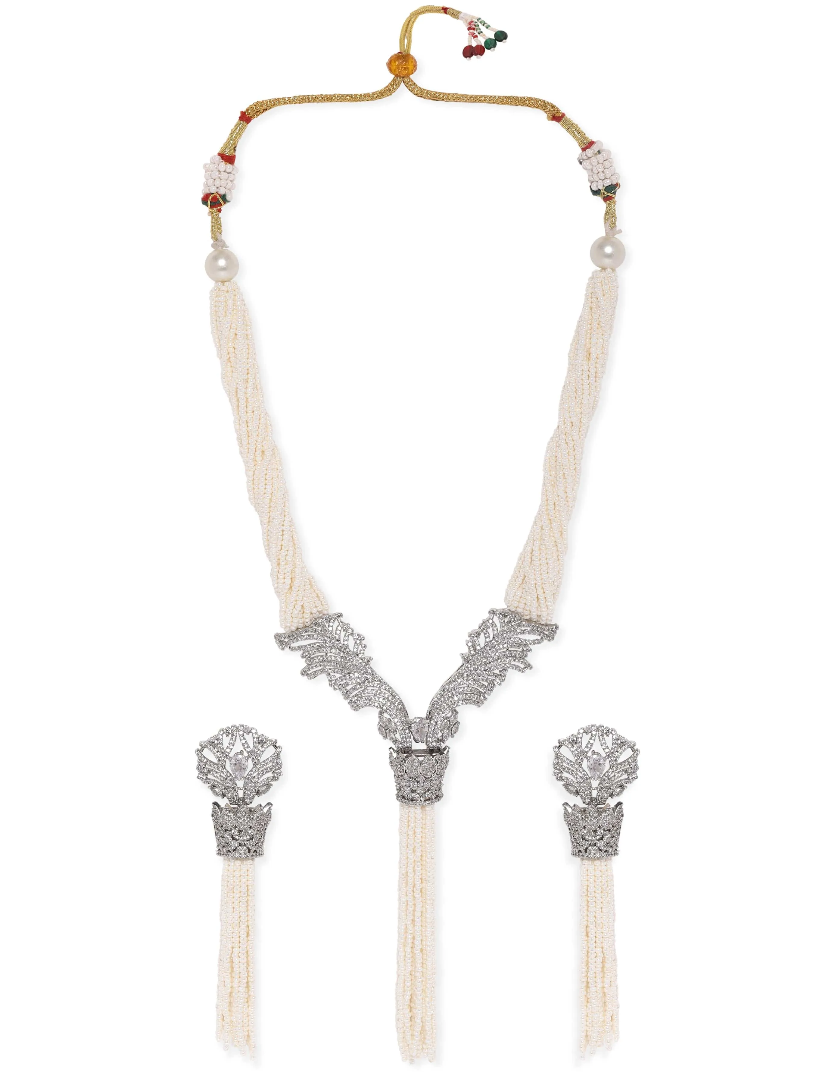 Rubans Radiant Reverie White Pearl AD Necklace Set