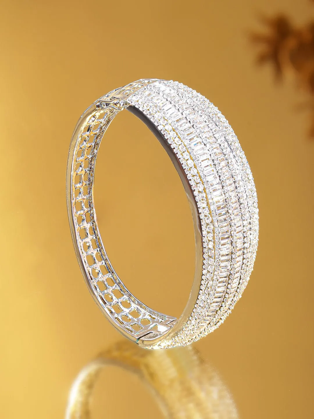 Rubans Rhodium plated Baguette Crystal Zirconia Exquisite Demi - Fine Statement bracelet