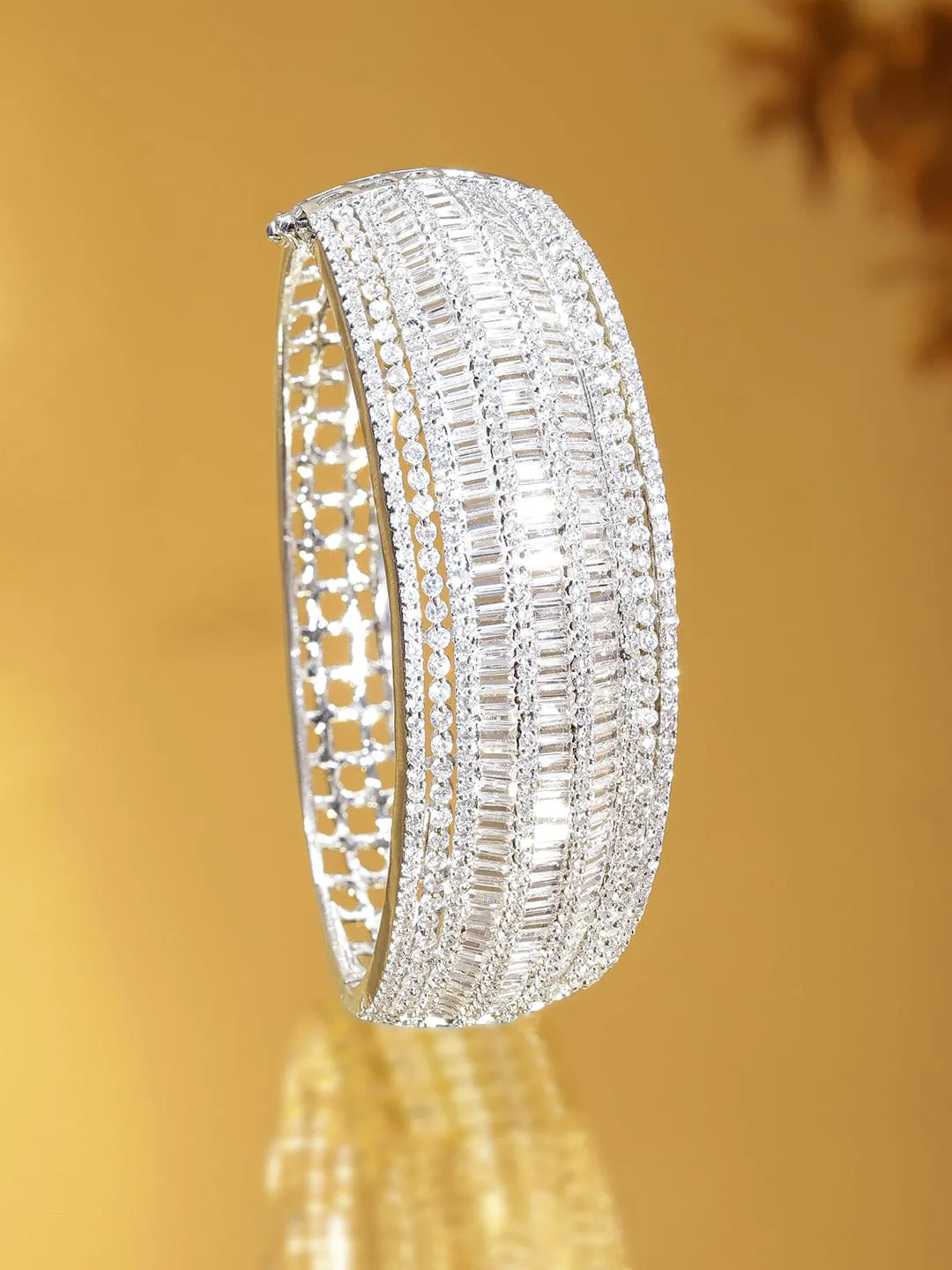 Rubans Rhodium plated Baguette Crystal Zirconia Exquisite Demi - Fine Statement bracelet