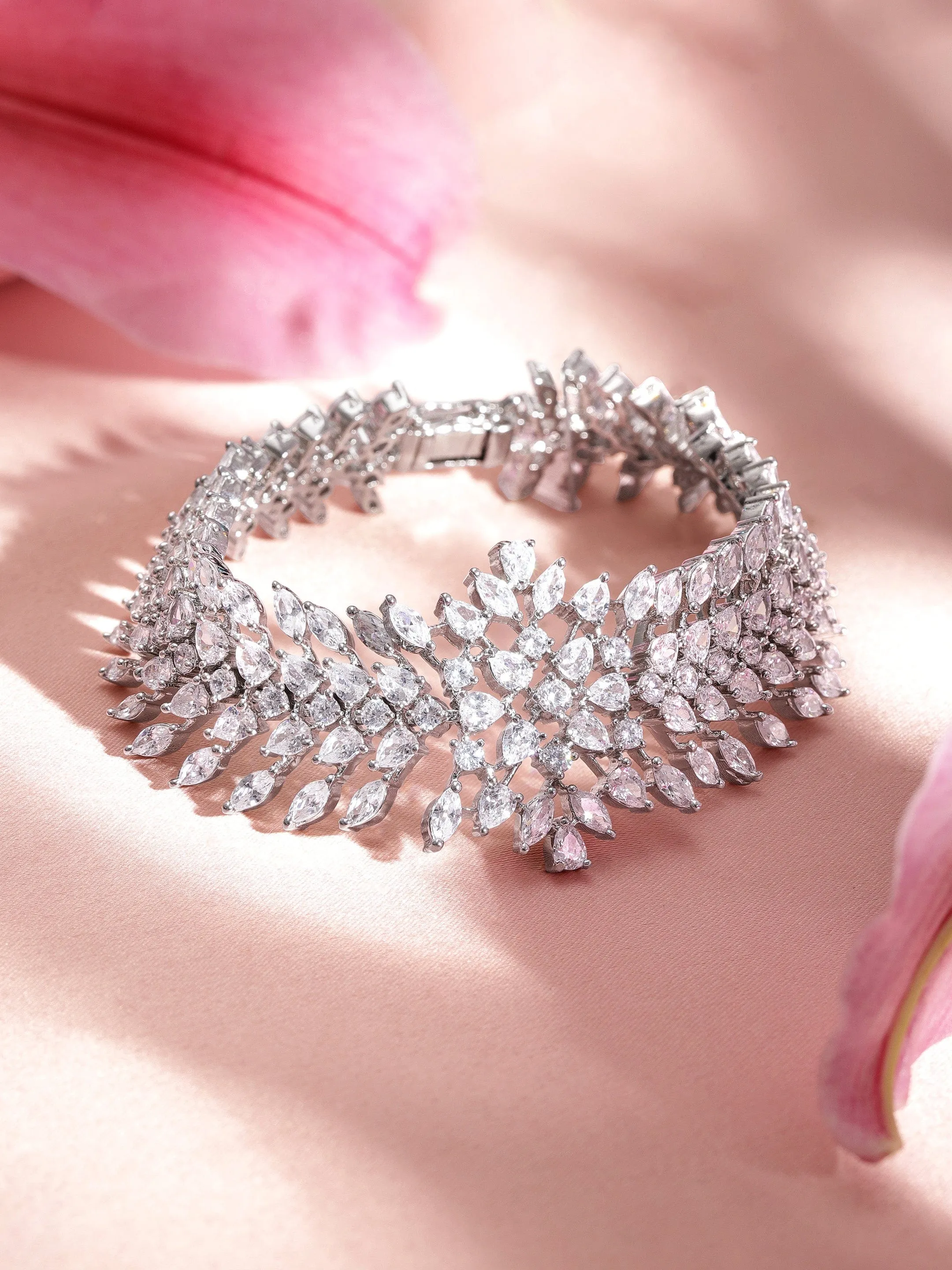 Rubans Rhodium plated Marquise and Pear Crystal zirconia demi-fine Luxury bracelet