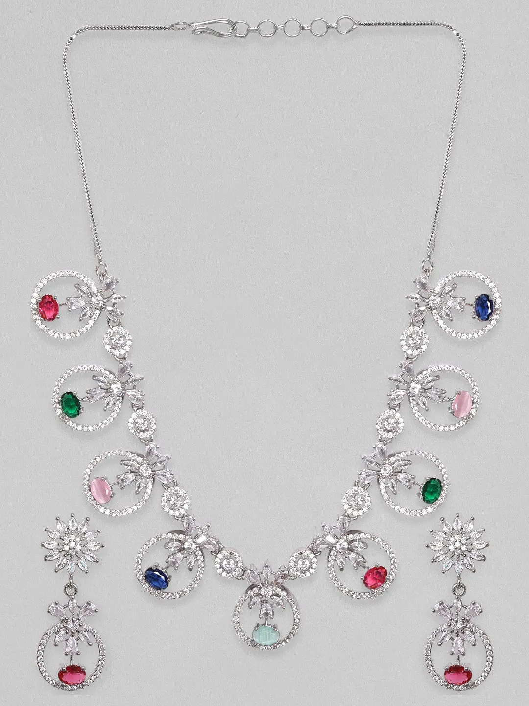 Rubans Rhodium Plated Multicolor Party Wear Necklace Set