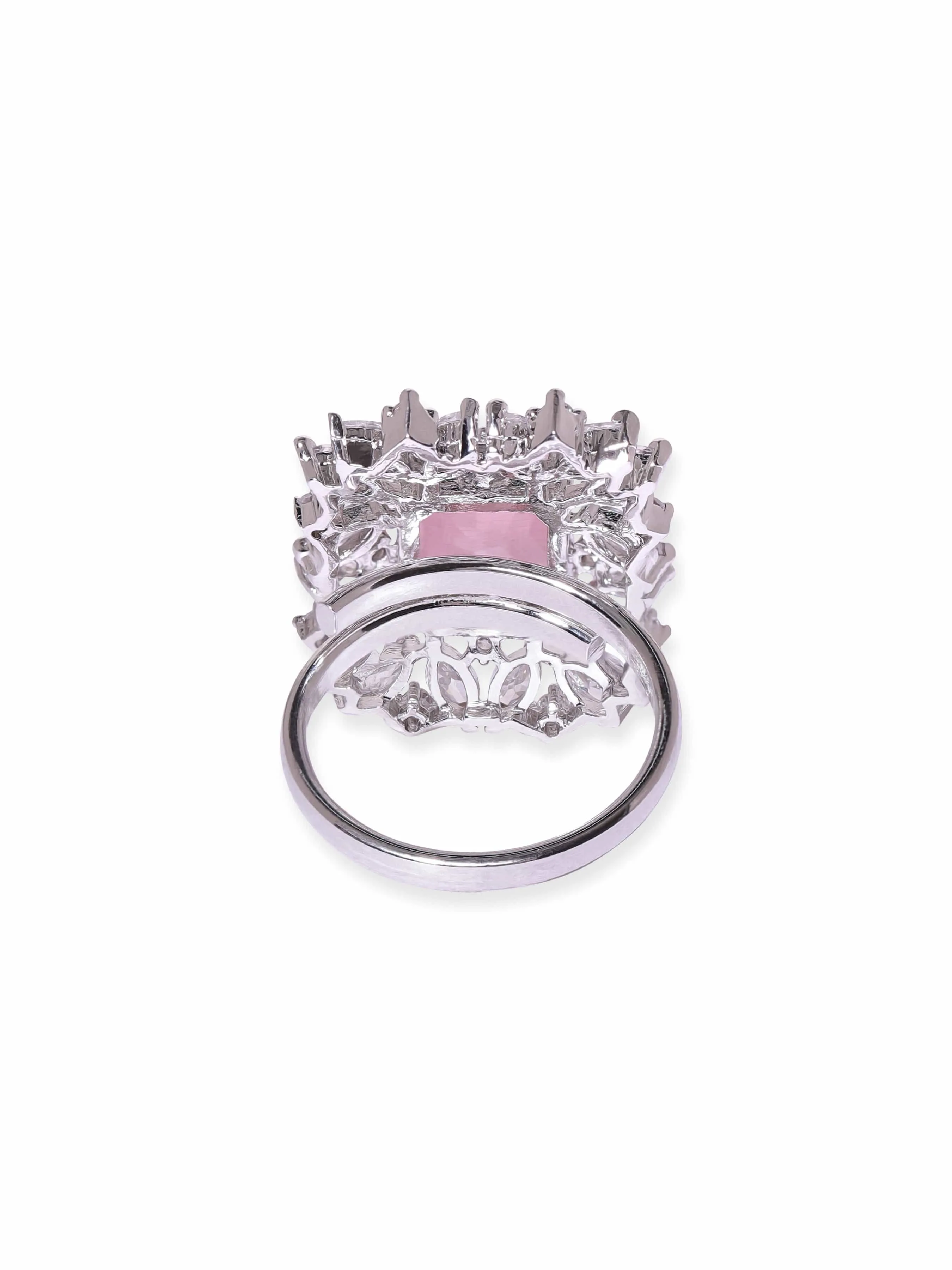 Rubans Rhodium plated pink zirconia studded Statement Ring