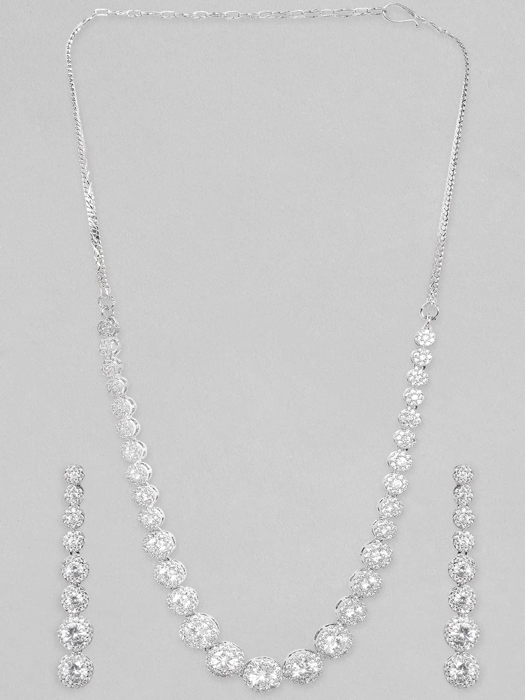 Rubans Rhodium Plated Premium White Zircons Necklace Set.