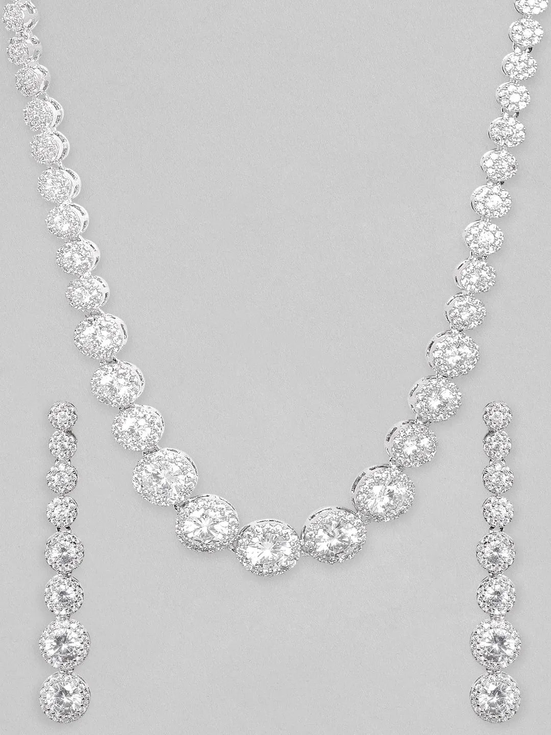 Rubans Rhodium Plated Premium White Zircons Necklace Set.