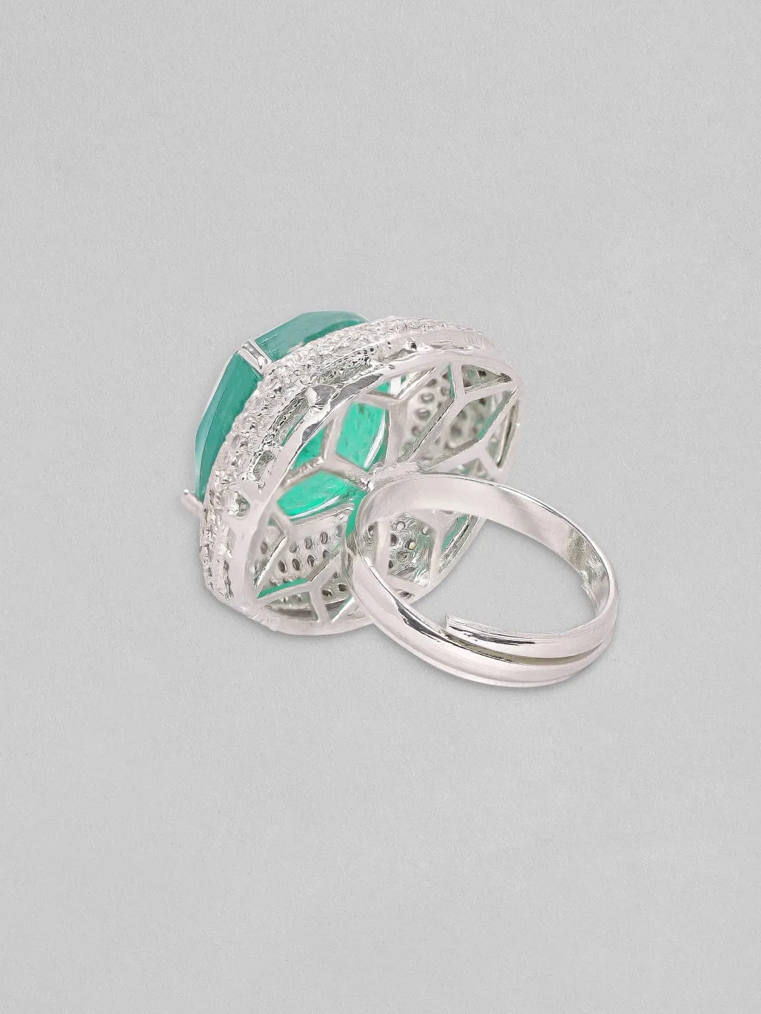 Rubans Silver Plated Emerald Dome Cocktail Ring