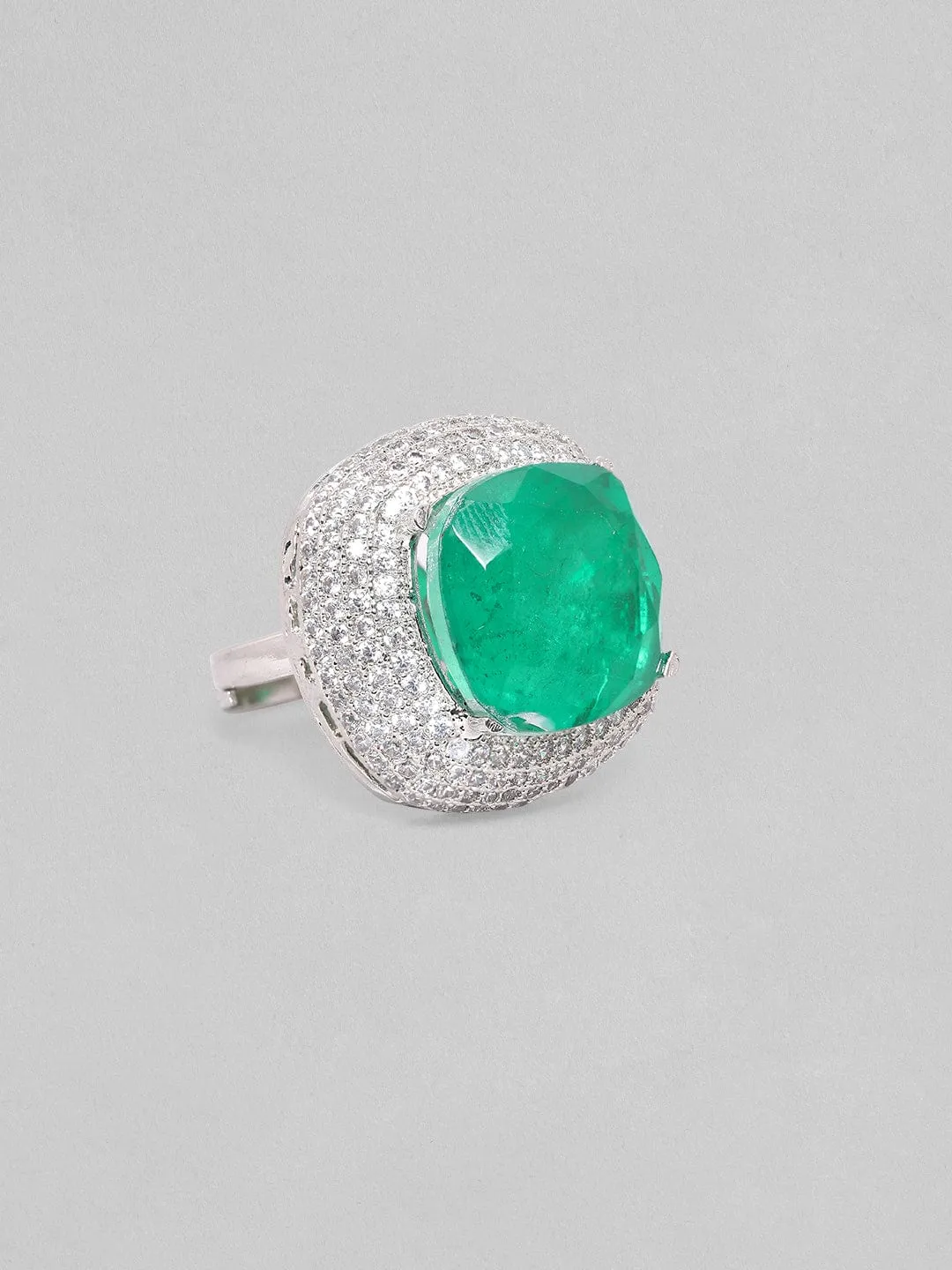 Rubans Silver Plated Emerald Dome Cocktail Ring