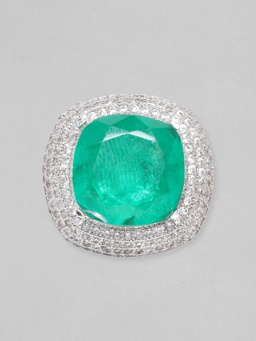 Rubans Silver Plated Emerald Dome Cocktail Ring