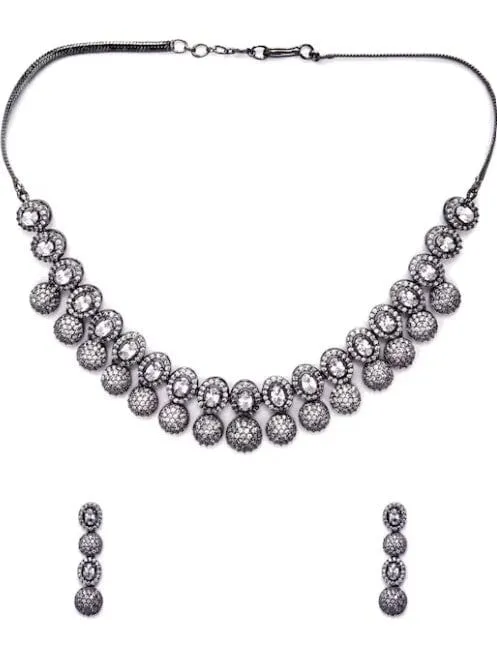 Rubans Silver Plated Hand Crafted Enchanting CZ Studded Necklace Set