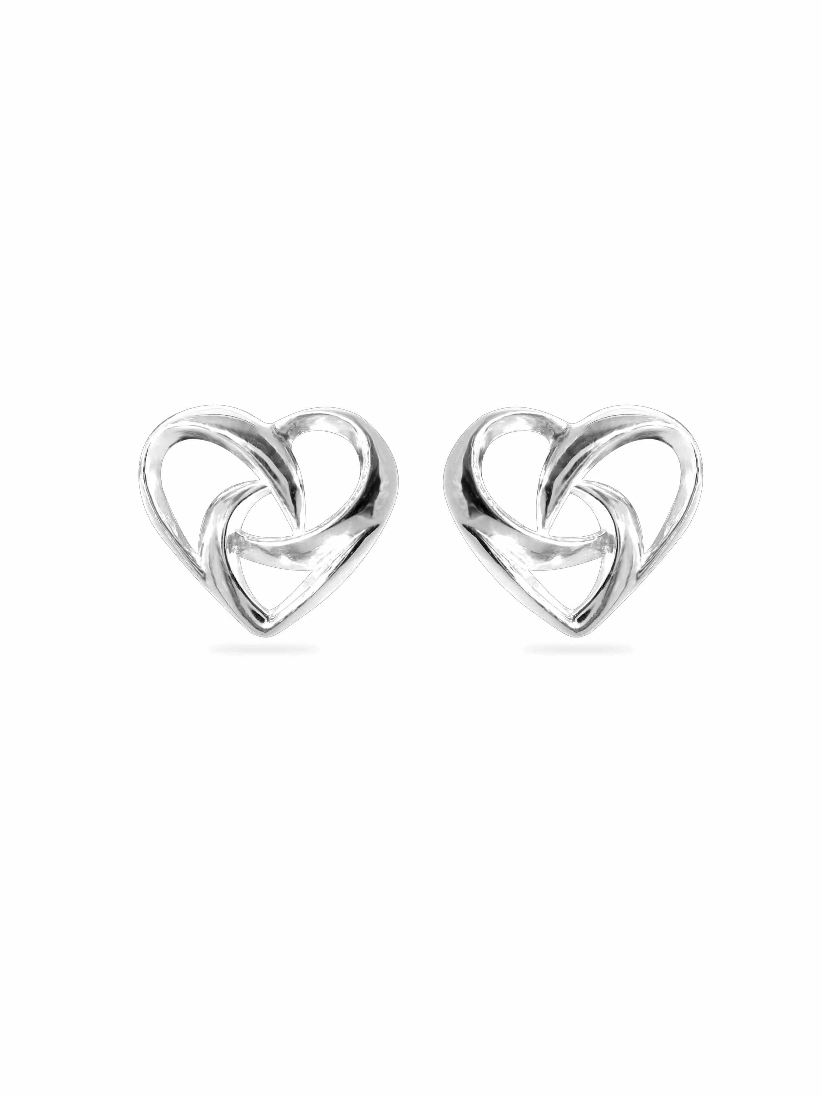 Rubans Silver Rhodium-Plated Heart Shaped Studs Earrings