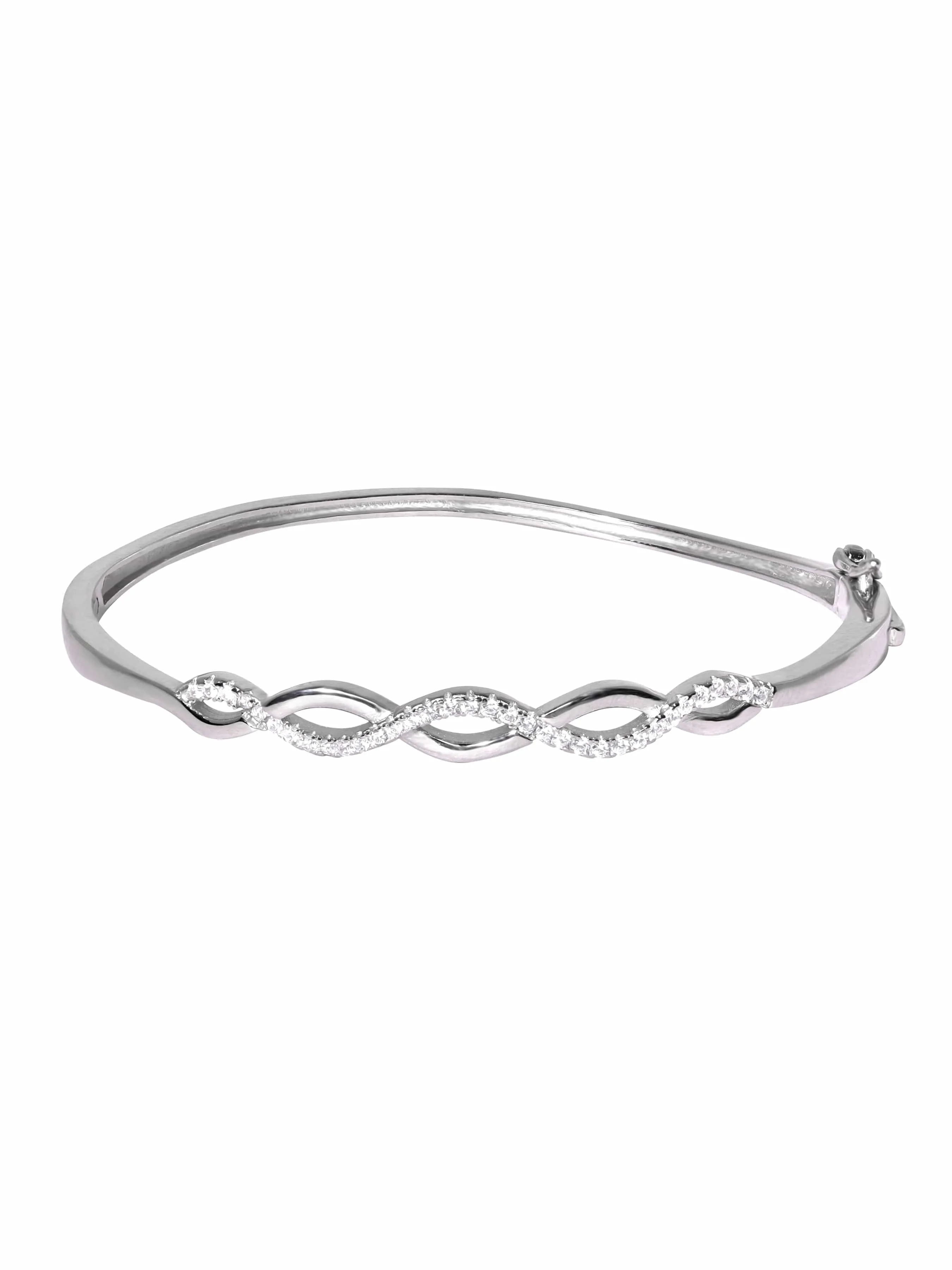 Rubans Silver Rhodium Plated Zirconia Studded Minimal Bracelet