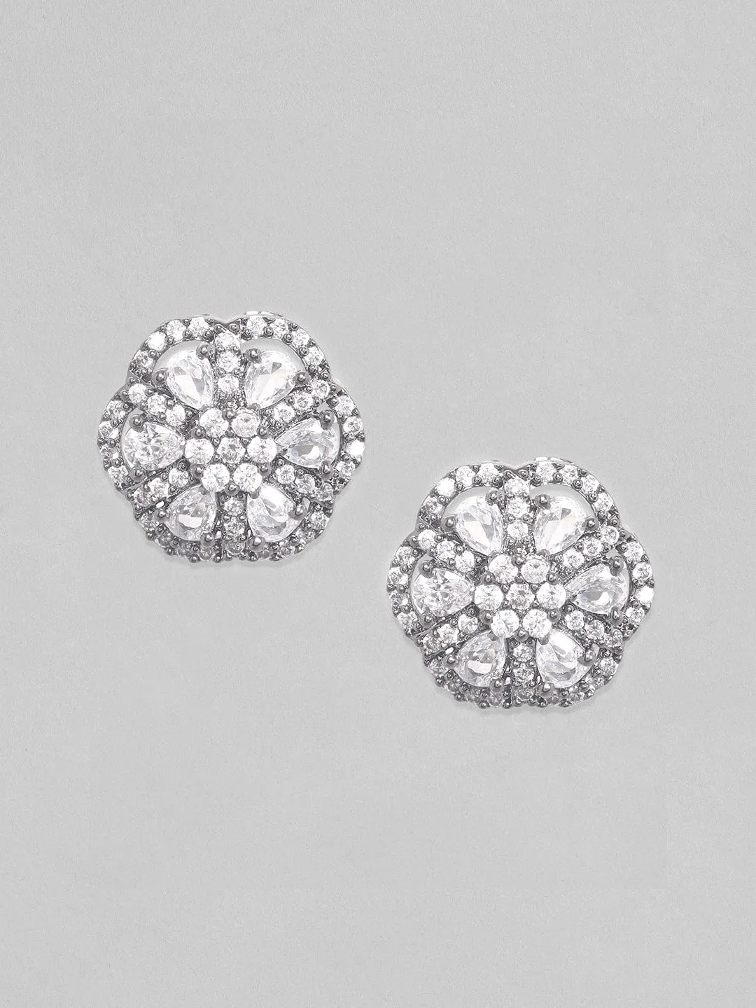 Rubans Silver-Toned Circular Studs Earrings