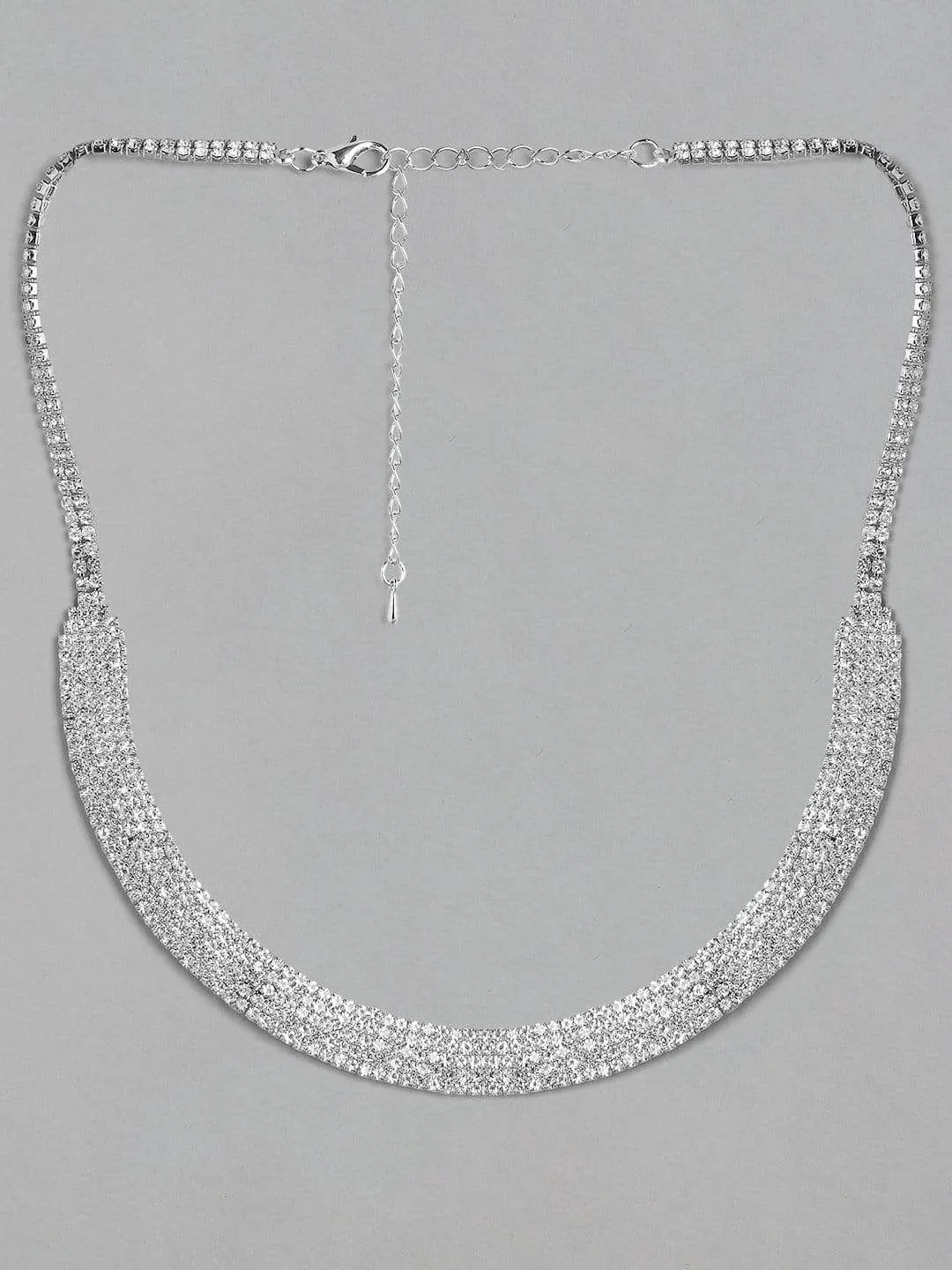 Rubans Silver Toned Handcrafted Rhinestone Necklace