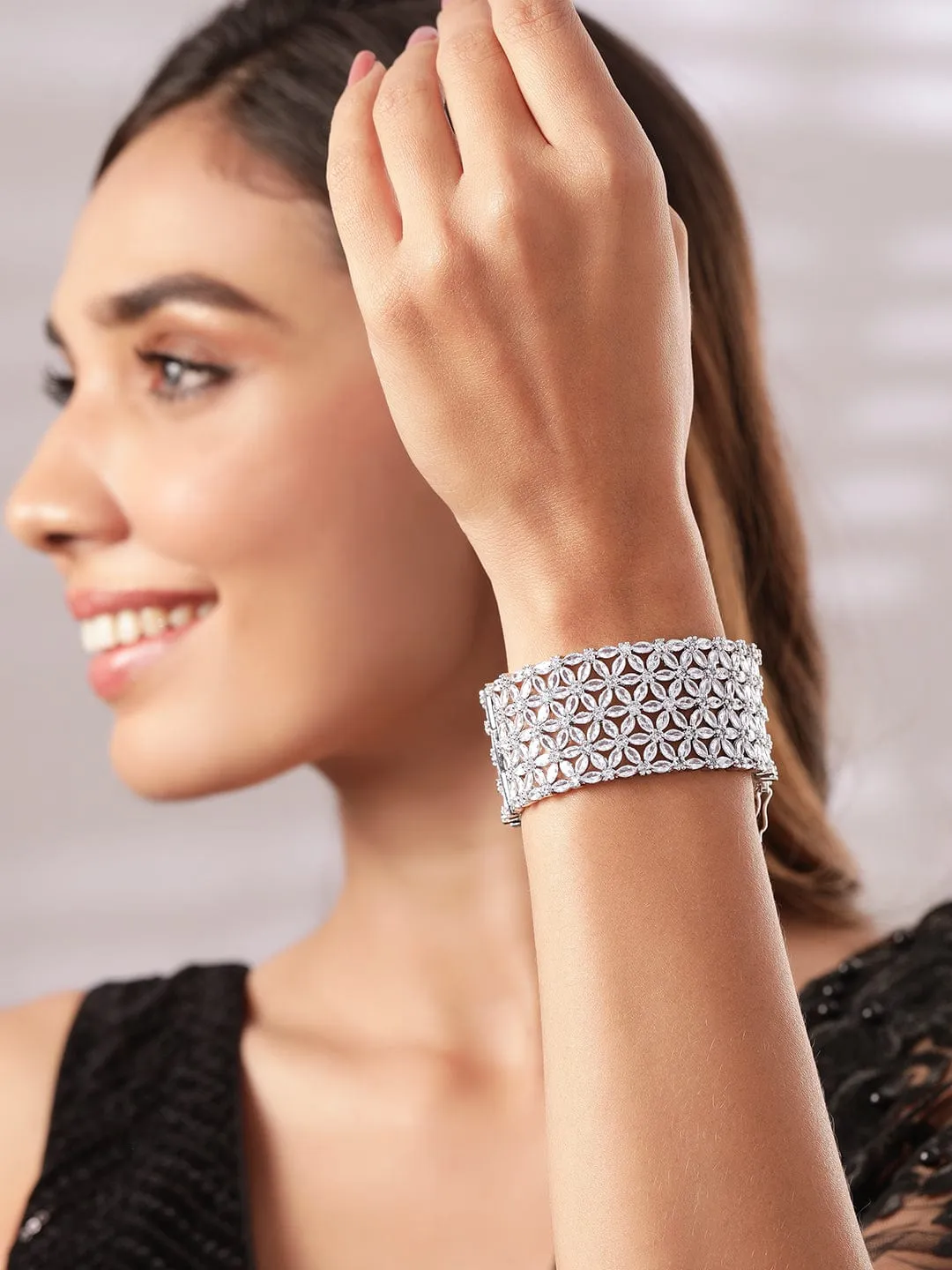 Rubans Silver toned Zircon Studded Bracelet