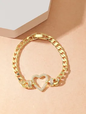 Rubans Voguish 18K Gold Plated Zirconia Pave studded Cuban Chain Heart Classy bracelet