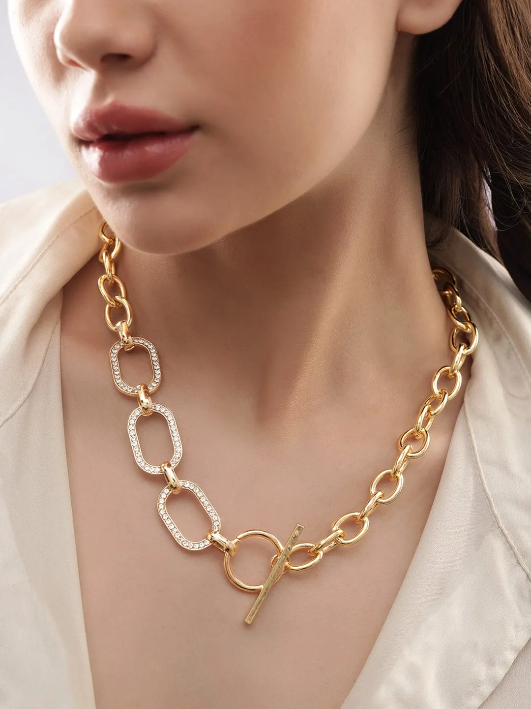 Rubans Voguish 22K Gold plated Link chain Chunky Statement copper necklace