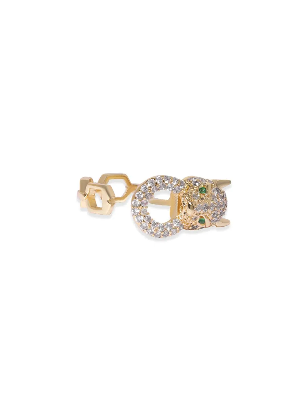 Rubans Voguish Gold Toned Pave Zirconia Studded Glamourous Panther Motif Ring