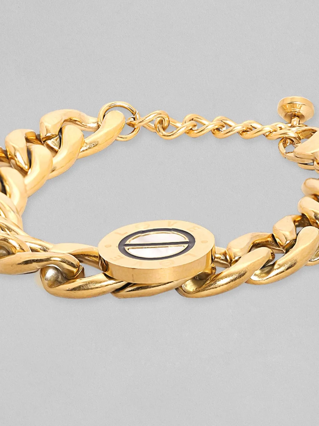 Rubans Voguish Gold Tonedstainless Steel Cuban Link Bracelet