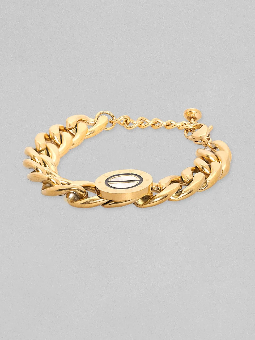 Rubans Voguish Gold Tonedstainless Steel Cuban Link Bracelet