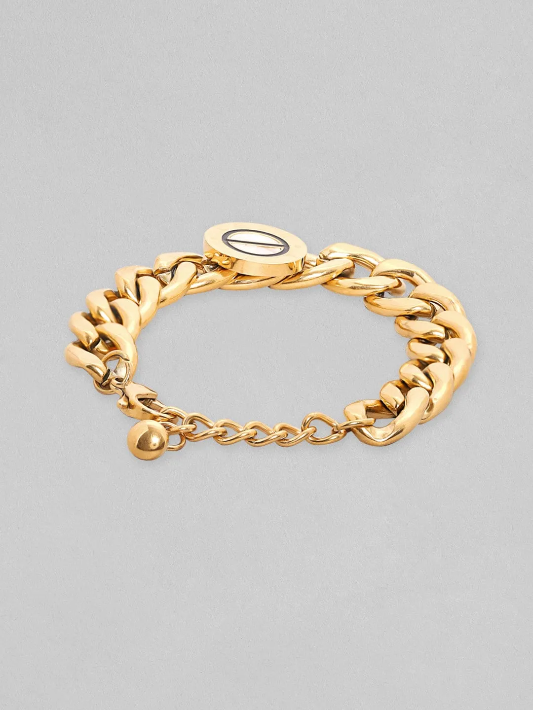 Rubans Voguish Gold Tonedstainless Steel Cuban Link Bracelet