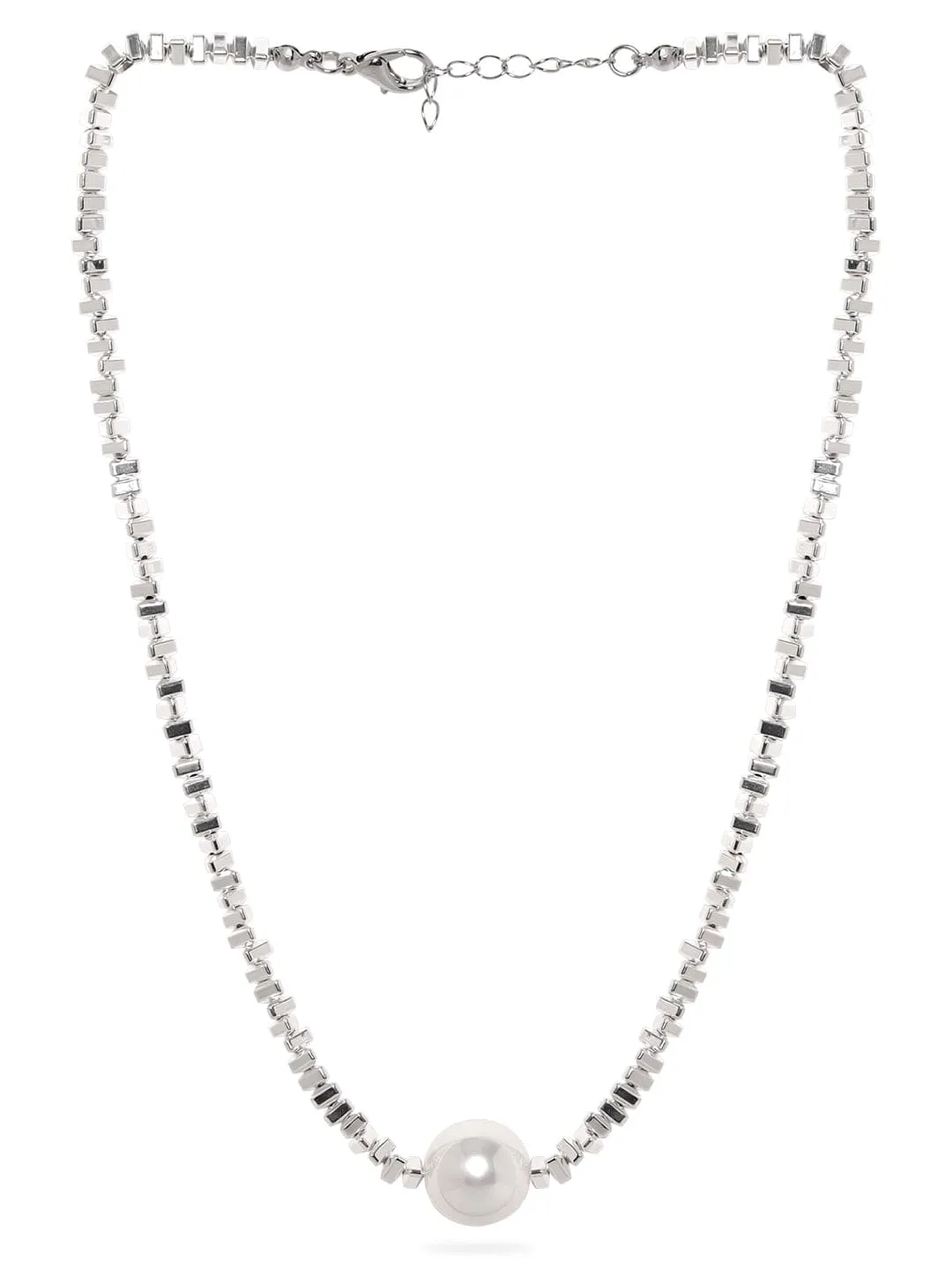 Rubans Voguish Rhodium Plated Metallic Beaded Pearl Charm Necklace