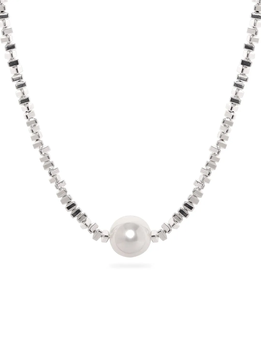 Rubans Voguish Rhodium Plated Metallic Beaded Pearl Charm Necklace