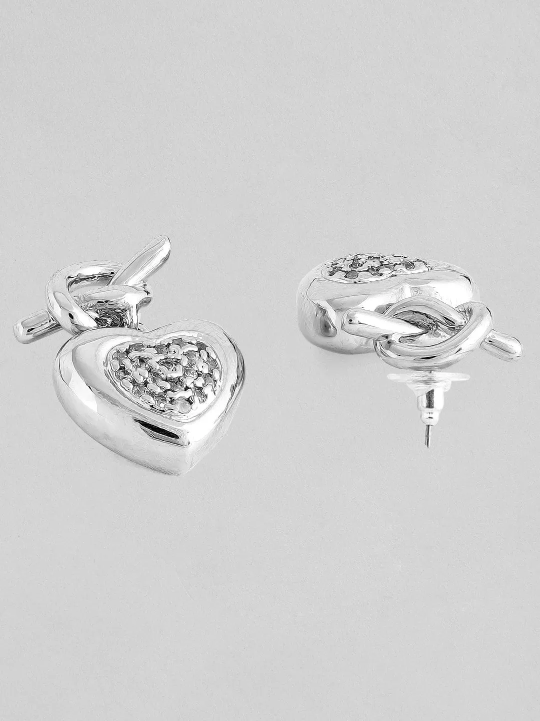 Rubans Voguish Silver-Toned Heart Shaped Studs Earrings