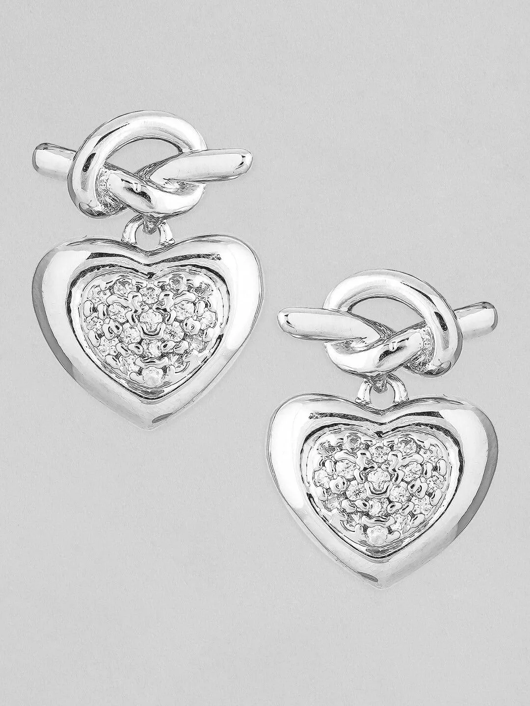 Rubans Voguish Silver-Toned Heart Shaped Studs Earrings