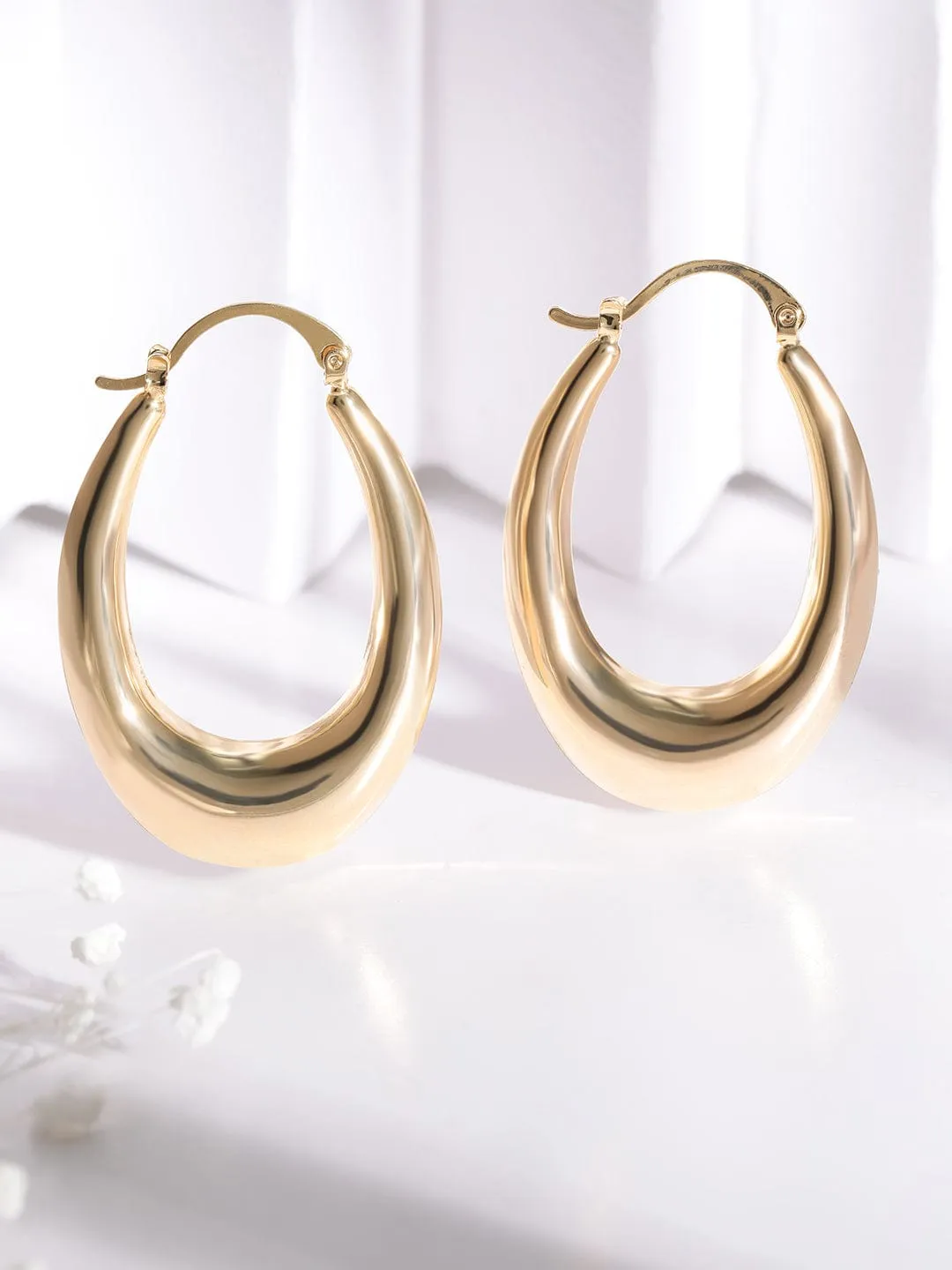 Rubans Voguish Stainless Steel  18 KT Gold Plated Waterproof tarnish-free  Elongated Classic Oval Huggies