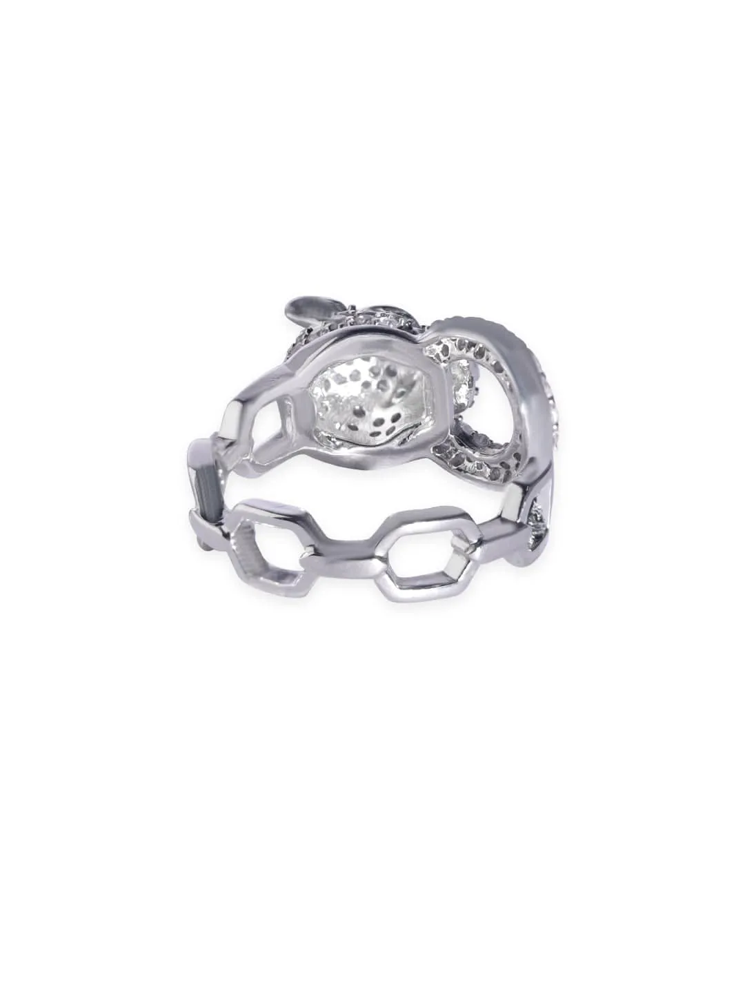 Rubans Voguish Timeless Sparkle AD Studded Stainless Steel Adjustable Ring