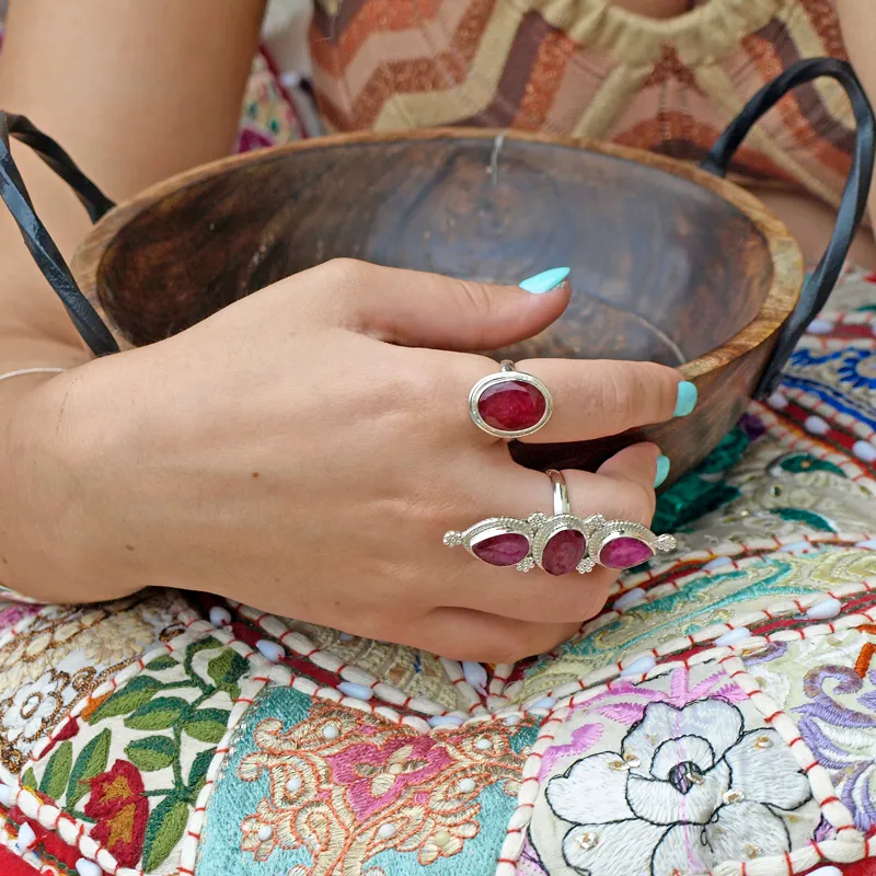 Ruby Triple Stone Bohemian Ring