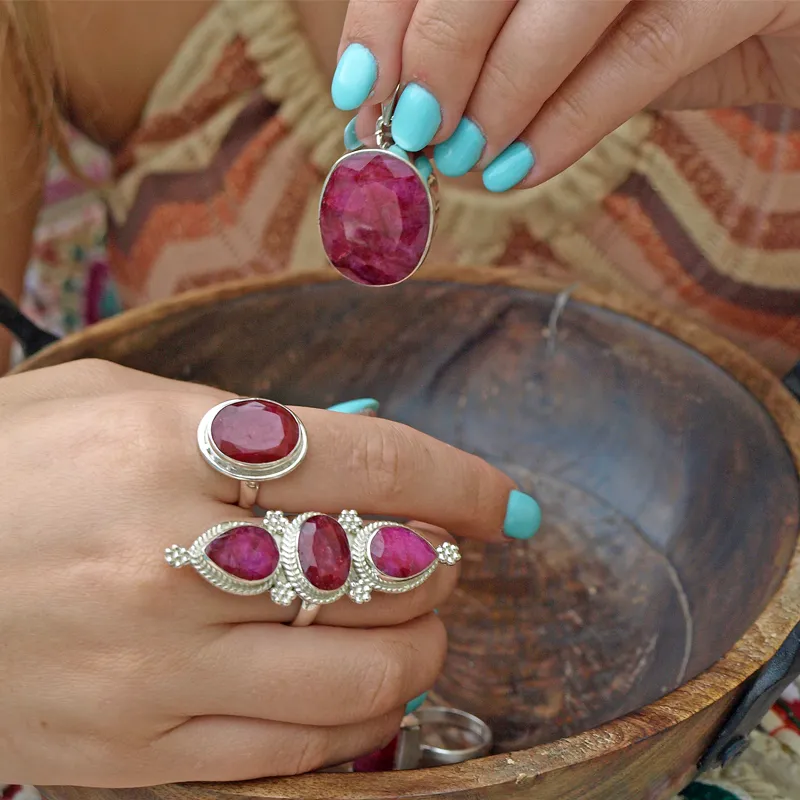 Ruby Triple Stone Bohemian Ring