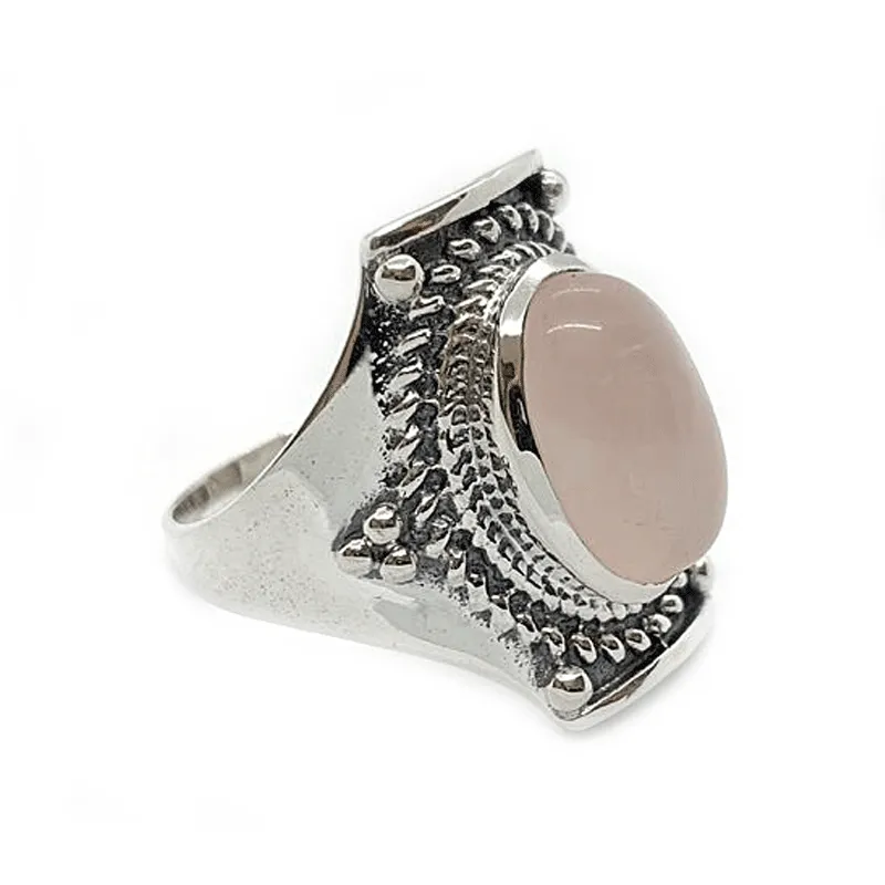 Saddle Rose Quartz Bohemian Ring