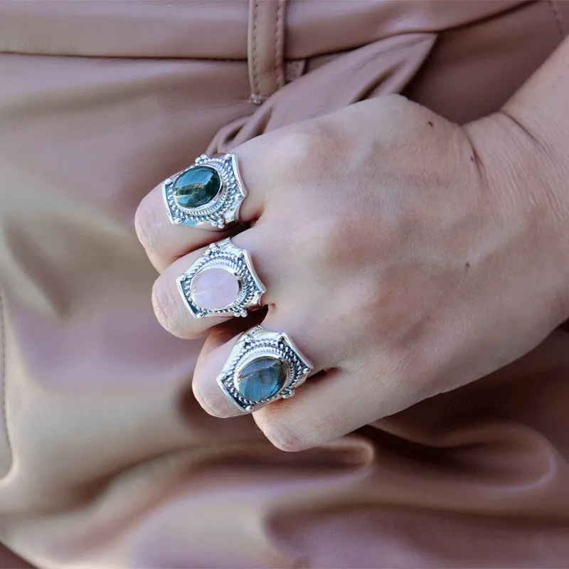 Saddle Rose Quartz Bohemian Ring