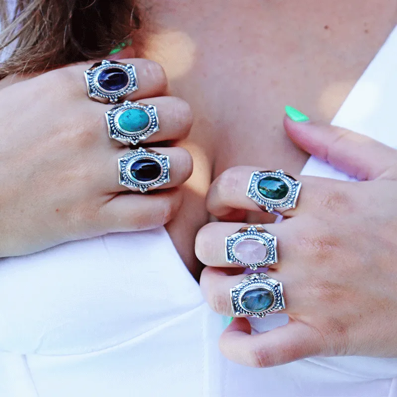 Saddle Rose Quartz Bohemian Ring