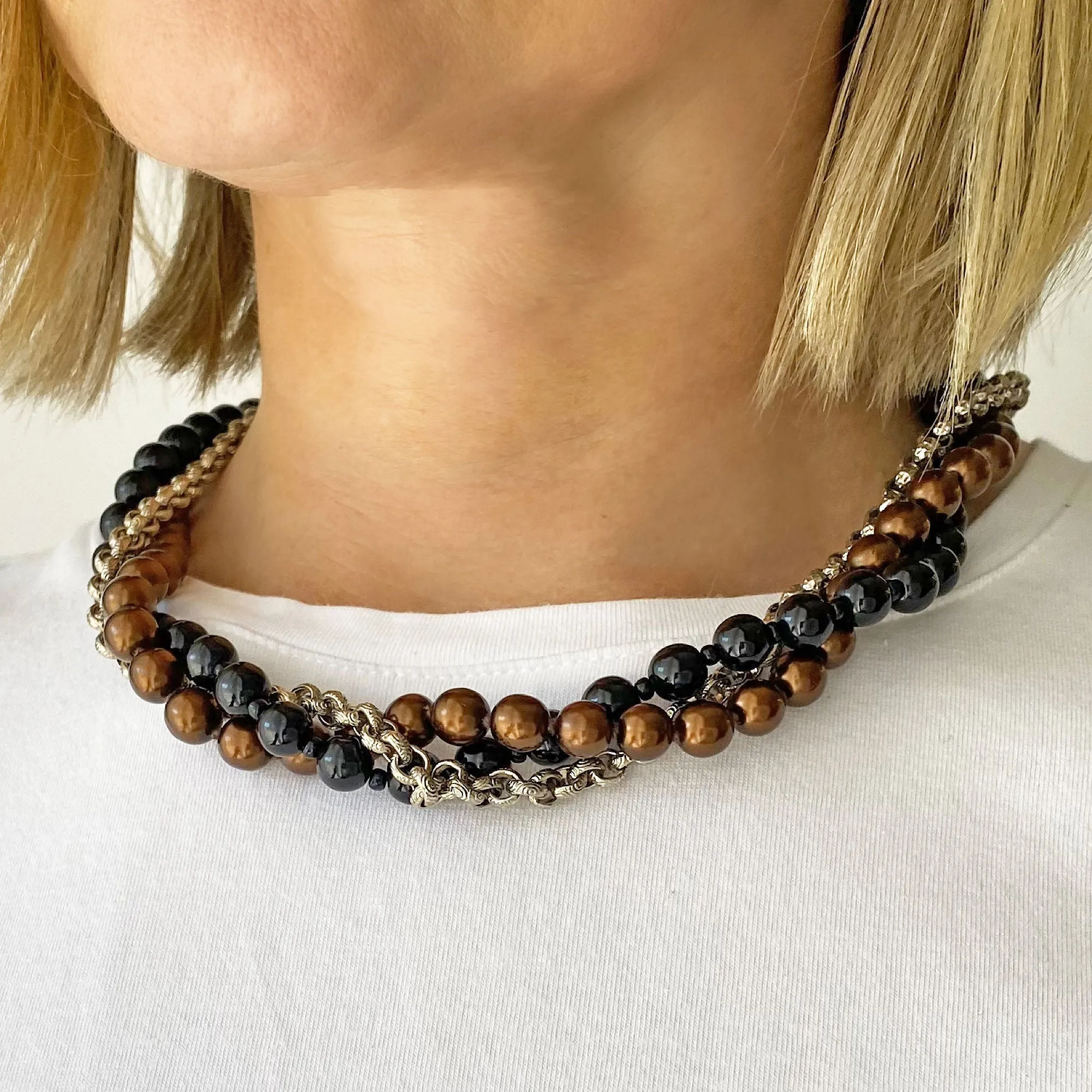 SAUNDRA black and copper pearl necklace