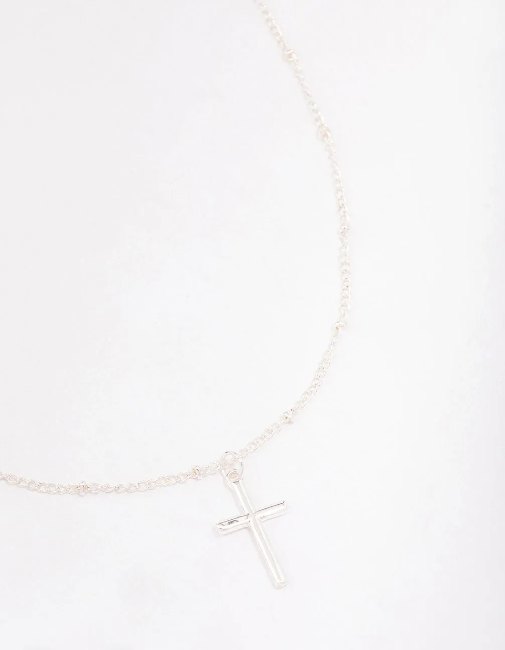 Silver Classic Cross Ball Chain Necklace