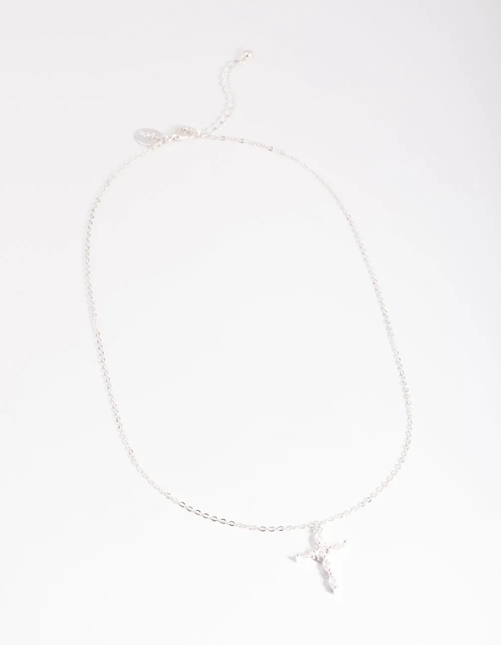 Silver Classic Diamante Cross Necklace