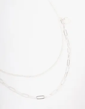 Silver Curb & Cable Layered Necklace