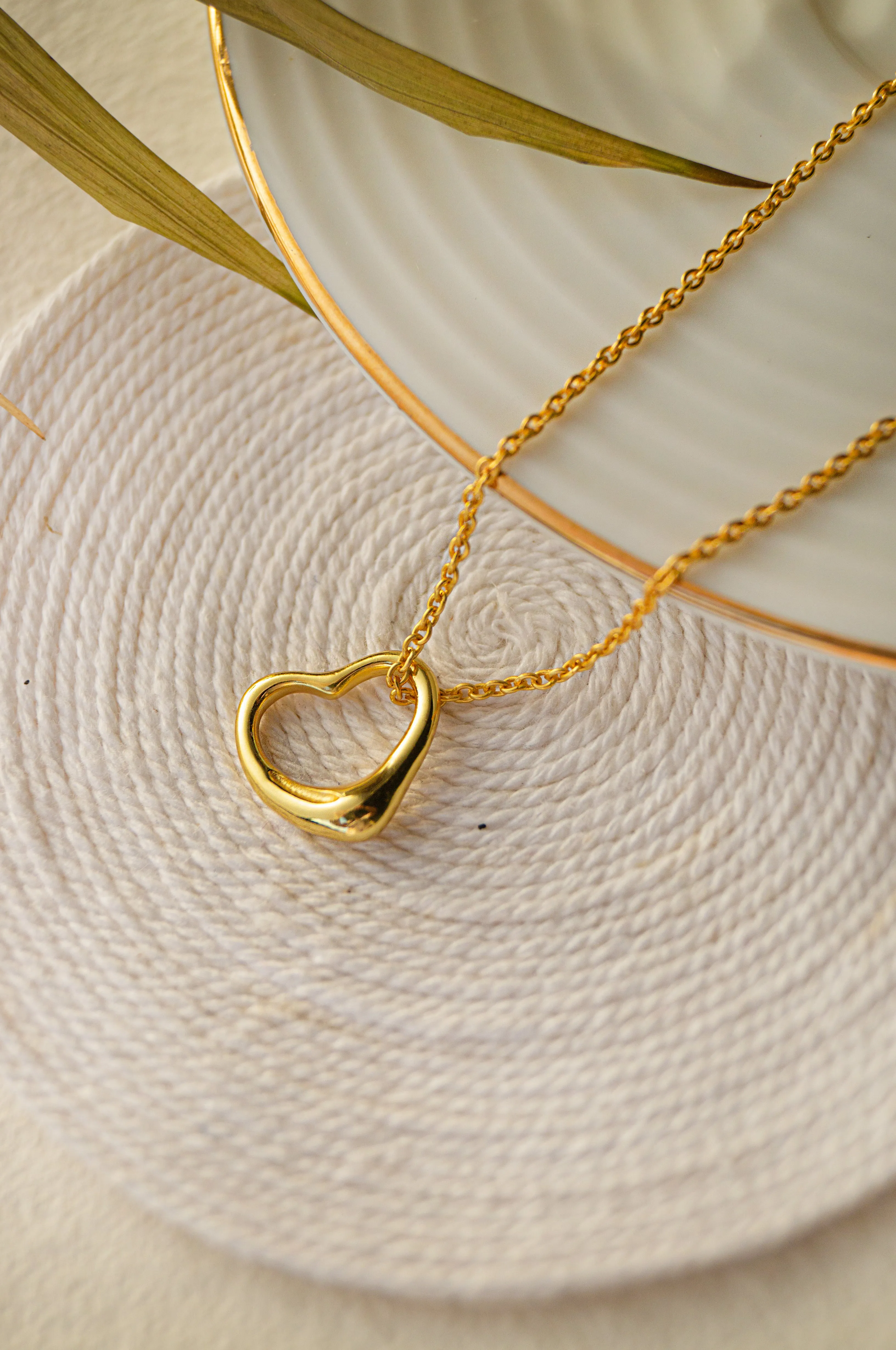 Slip On Heart Gold Plated Sterling Silver Pendant Chain Necklace