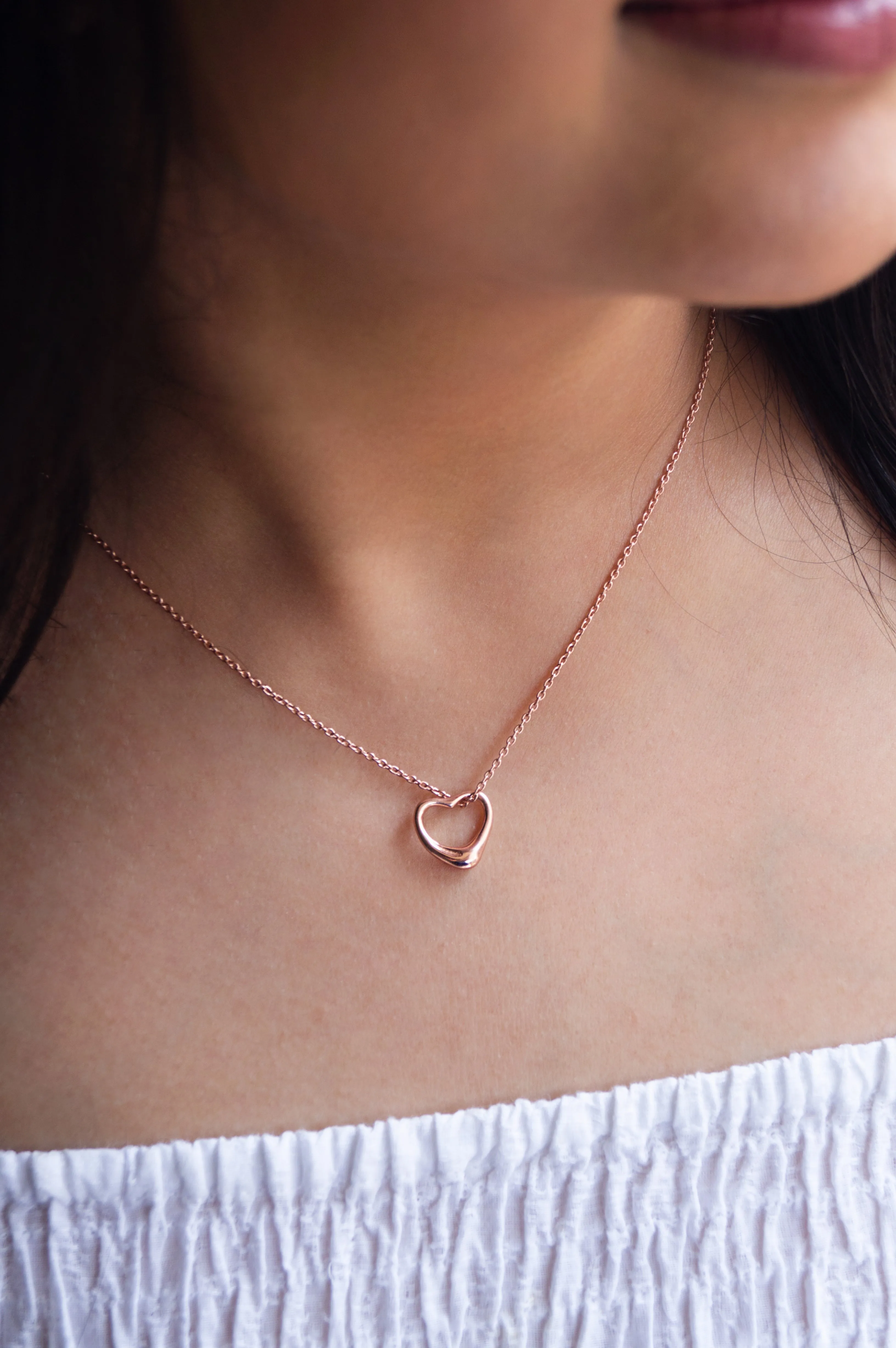 Slip On Heart Gold Plated Sterling Silver Pendant Chain Necklace