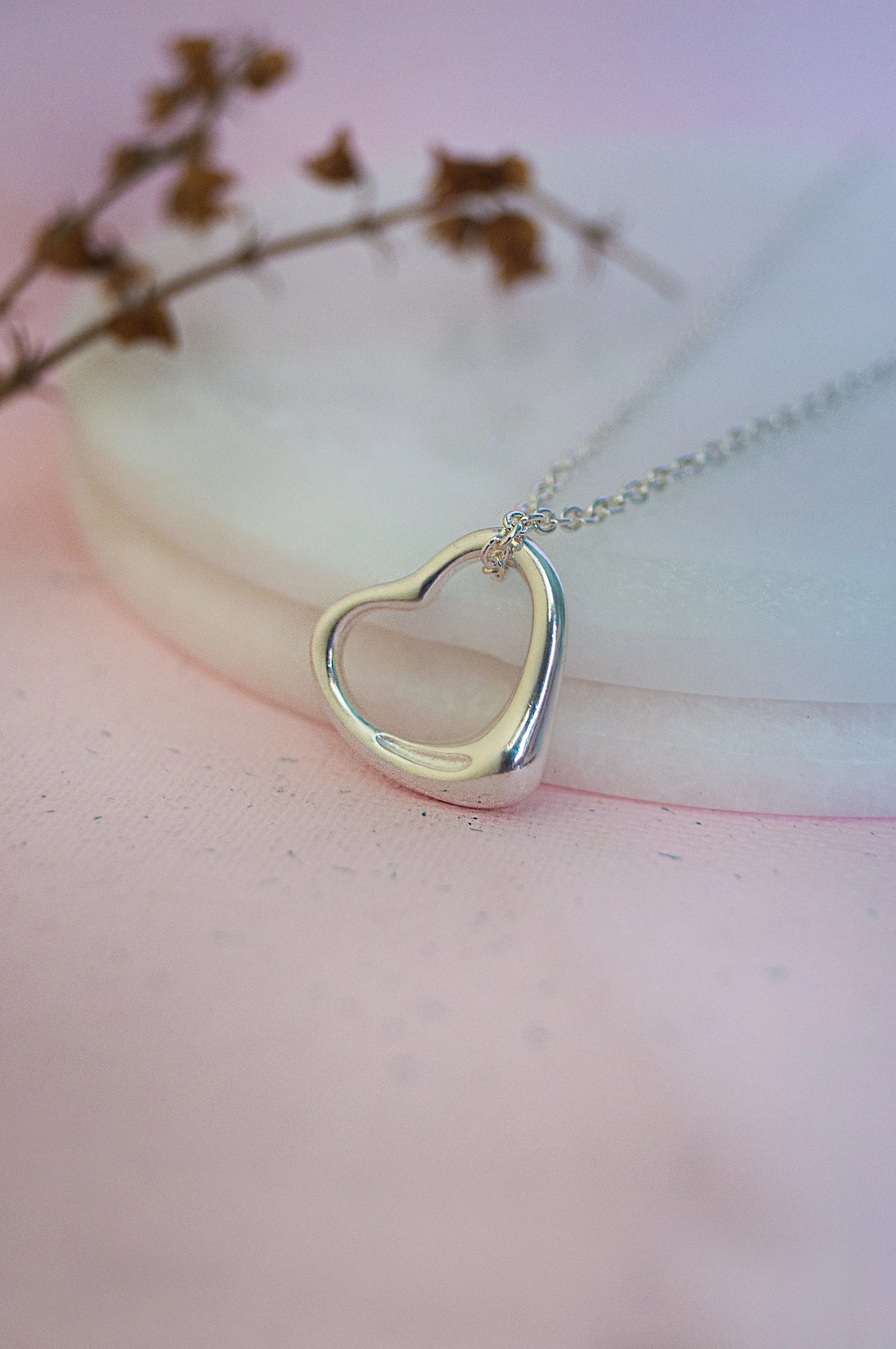 Slip On Heart Gold Plated Sterling Silver Pendant Chain Necklace