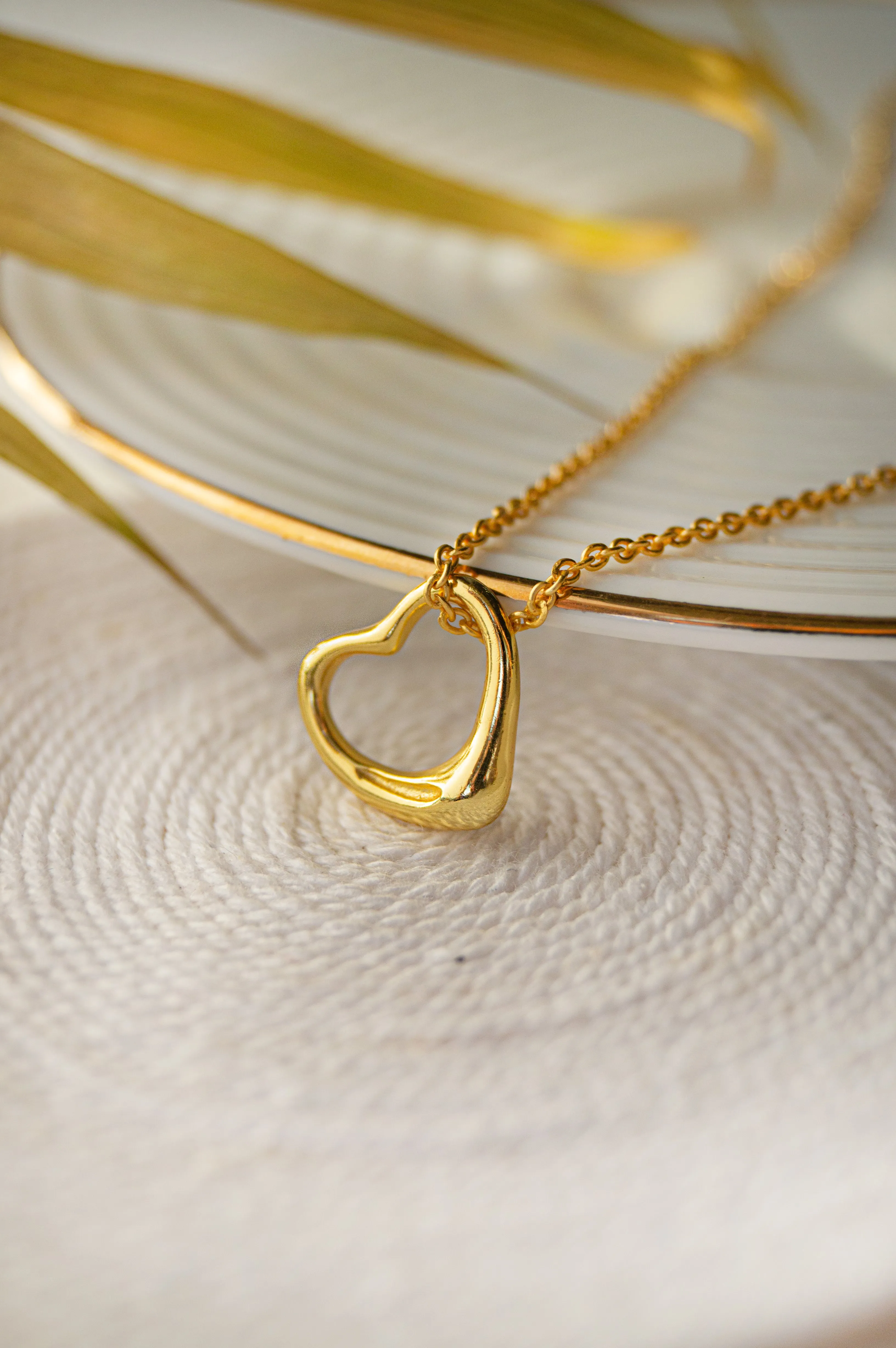 Slip On Heart Gold Plated Sterling Silver Pendant Chain Necklace