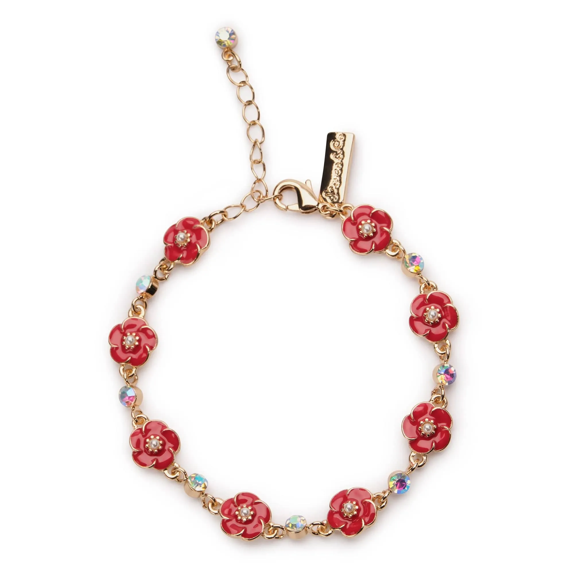 Small Rose 1 Row Bracelet in Red Enamel