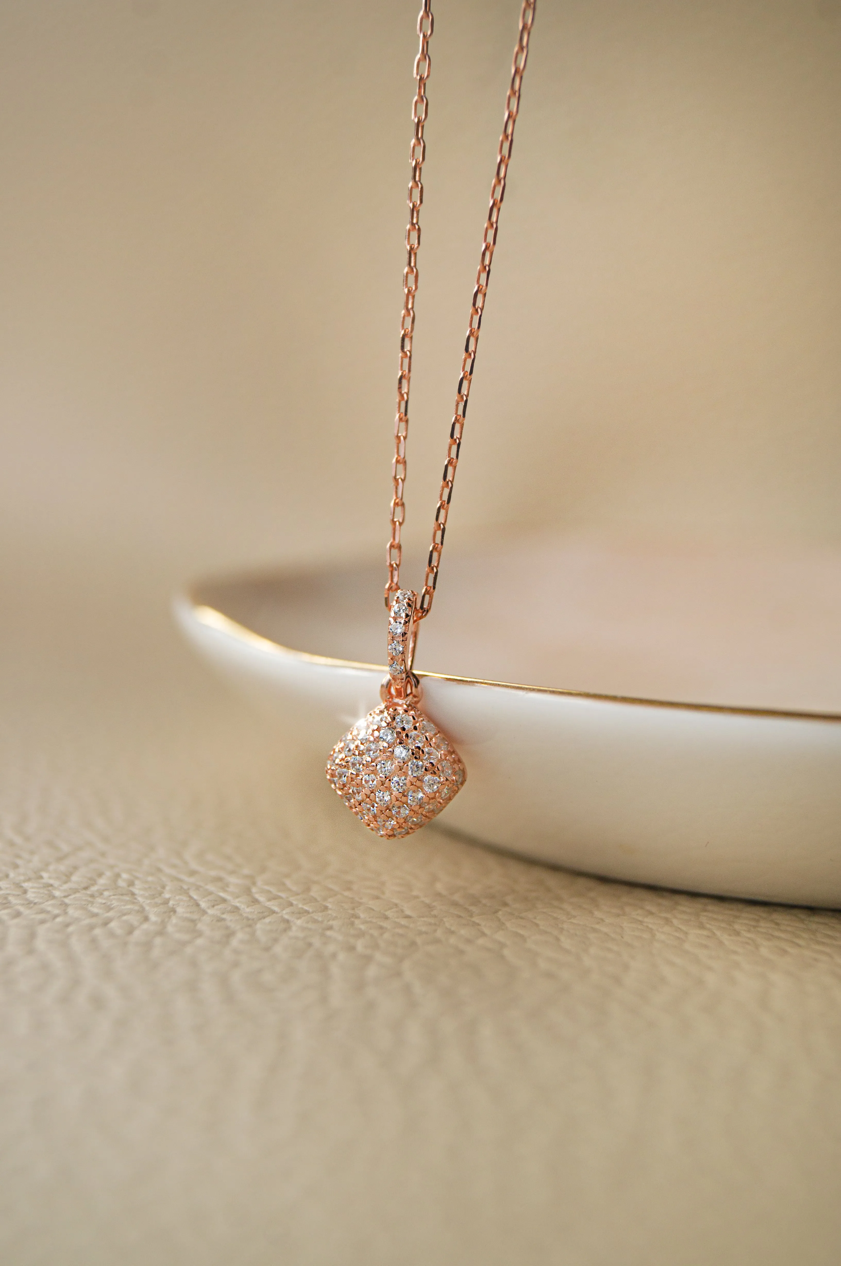 Sparkling Dust Rose Gold Plated Sterling Silver Pendant With Chain