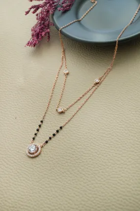 Sparkling Solitaire Multilayer Rose Gold Plated Sterling Silver Mangalsutra Necklace